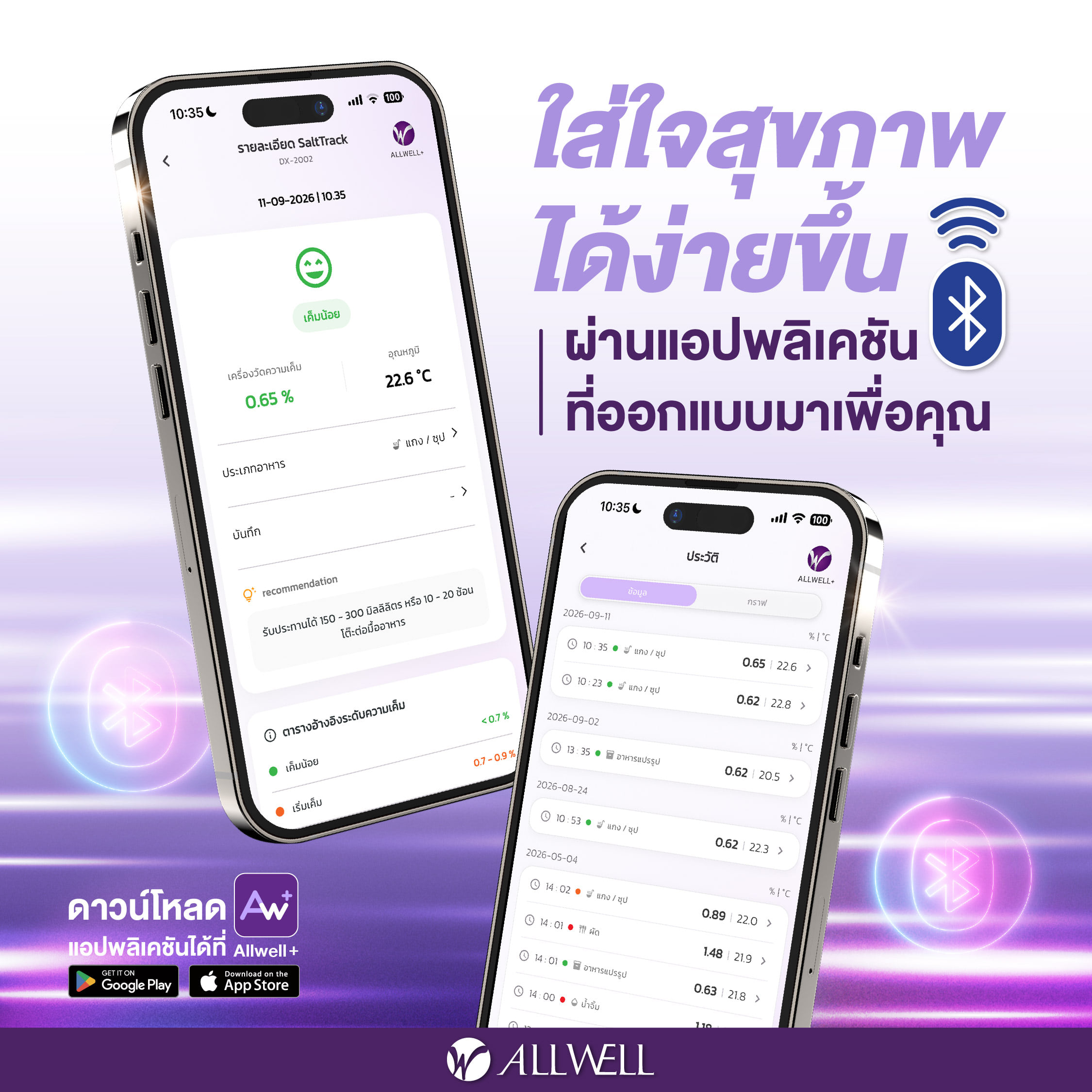 เครื่องวัดความเค็มในอาหาร ALLWELL รุ่น SALTTRACK พกพาสะดวก เชื่อมแอปได้_3